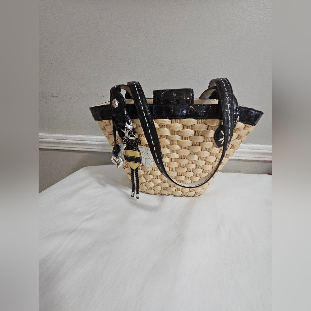 Stylish Beige and Brown Woven Tote Bag